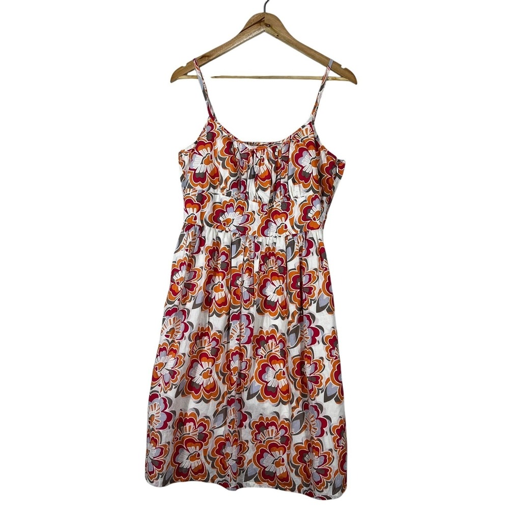 Gap Empire Waist Floral Print Sundress Orange Red Boho Retro Sleeveless Size 12